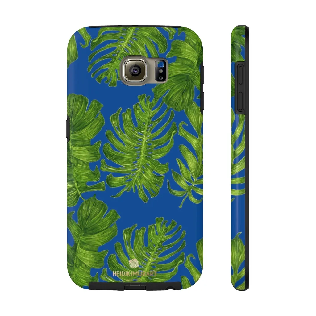 Blue Tropical Leaf iPhone Case, Green Hawaiian Case Mate Tough Samsung Galaxy Phone Cases