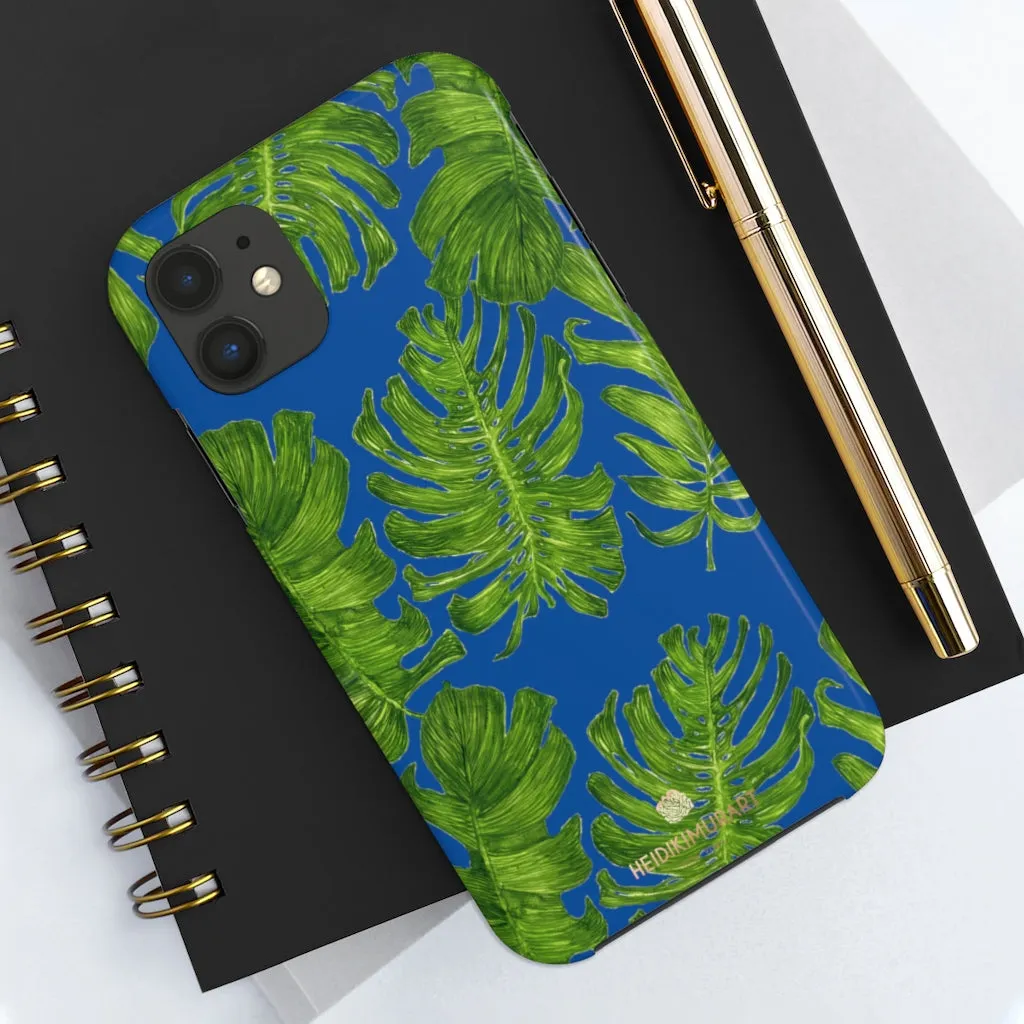 Blue Tropical Leaf iPhone Case, Green Hawaiian Case Mate Tough Samsung Galaxy Phone Cases