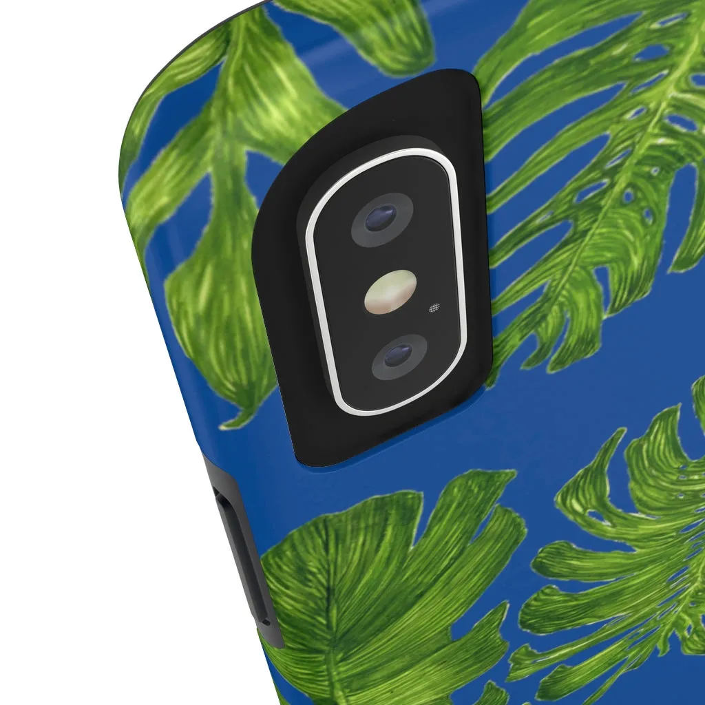 Blue Tropical Leaf iPhone Case, Green Hawaiian Case Mate Tough Samsung Galaxy Phone Cases