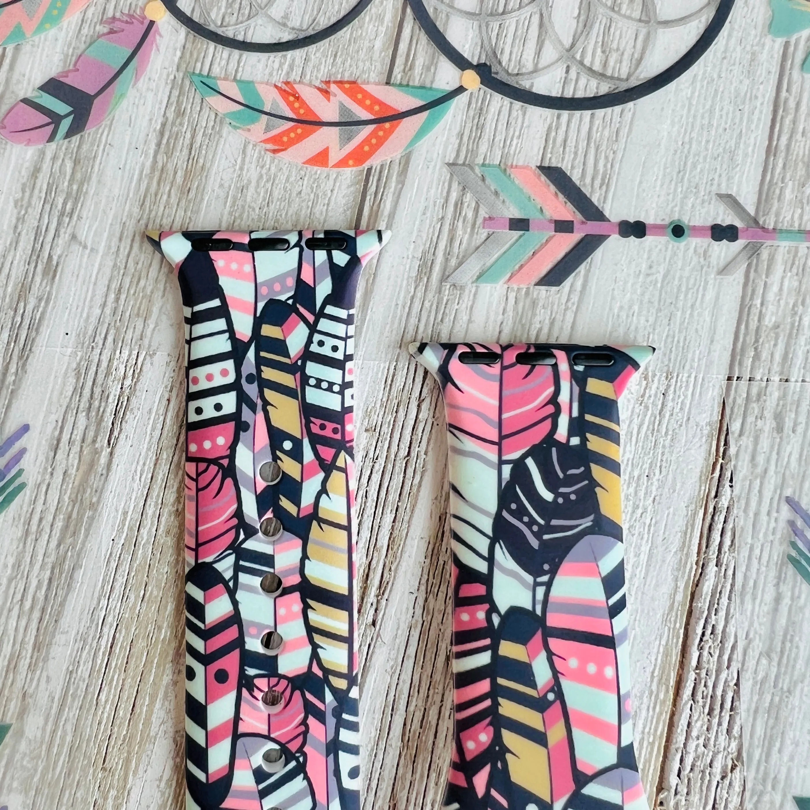 Bohemian Feathers Print Silicone Band For Apple Watch