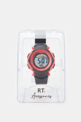 Boys Black And Red Multifunctional Digital Watch