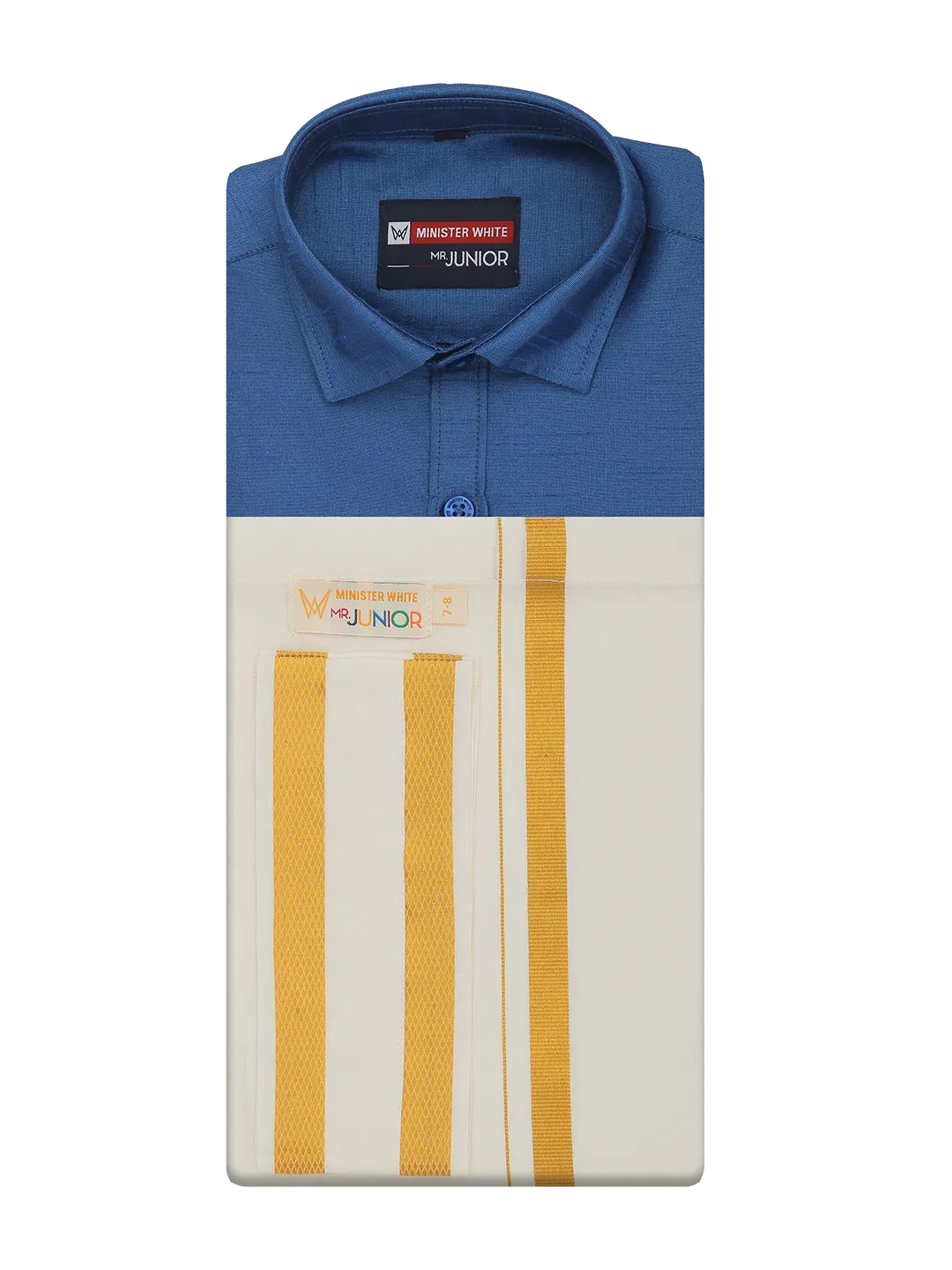 Boys Blue Color Half Sleeves Shirt with Gold Jari Flexi Dhoti Adorable Boy