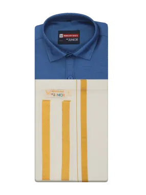 Boys Blue Color Half Sleeves Shirt with Gold Jari Flexi Dhoti Adorable Boy