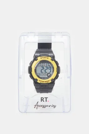 Boys Yellow And Black Multifunctional Digital Watch