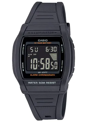 CASIO DIGITIAL WATCH LED LIGHT GREY RESIN BAND W201-1B