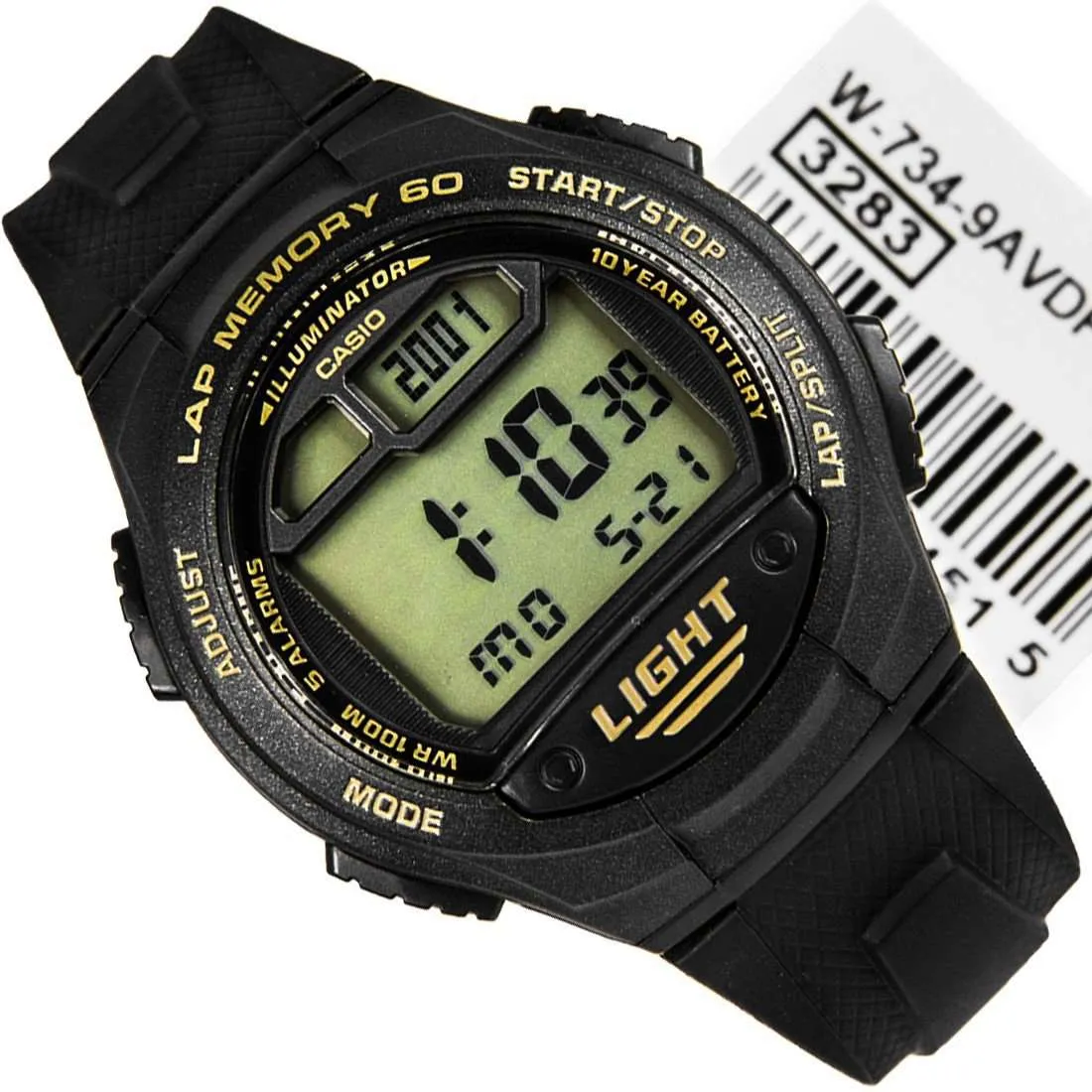 Casio Standard W-734-9AV Black Rubber Strap Sports Men's Watch