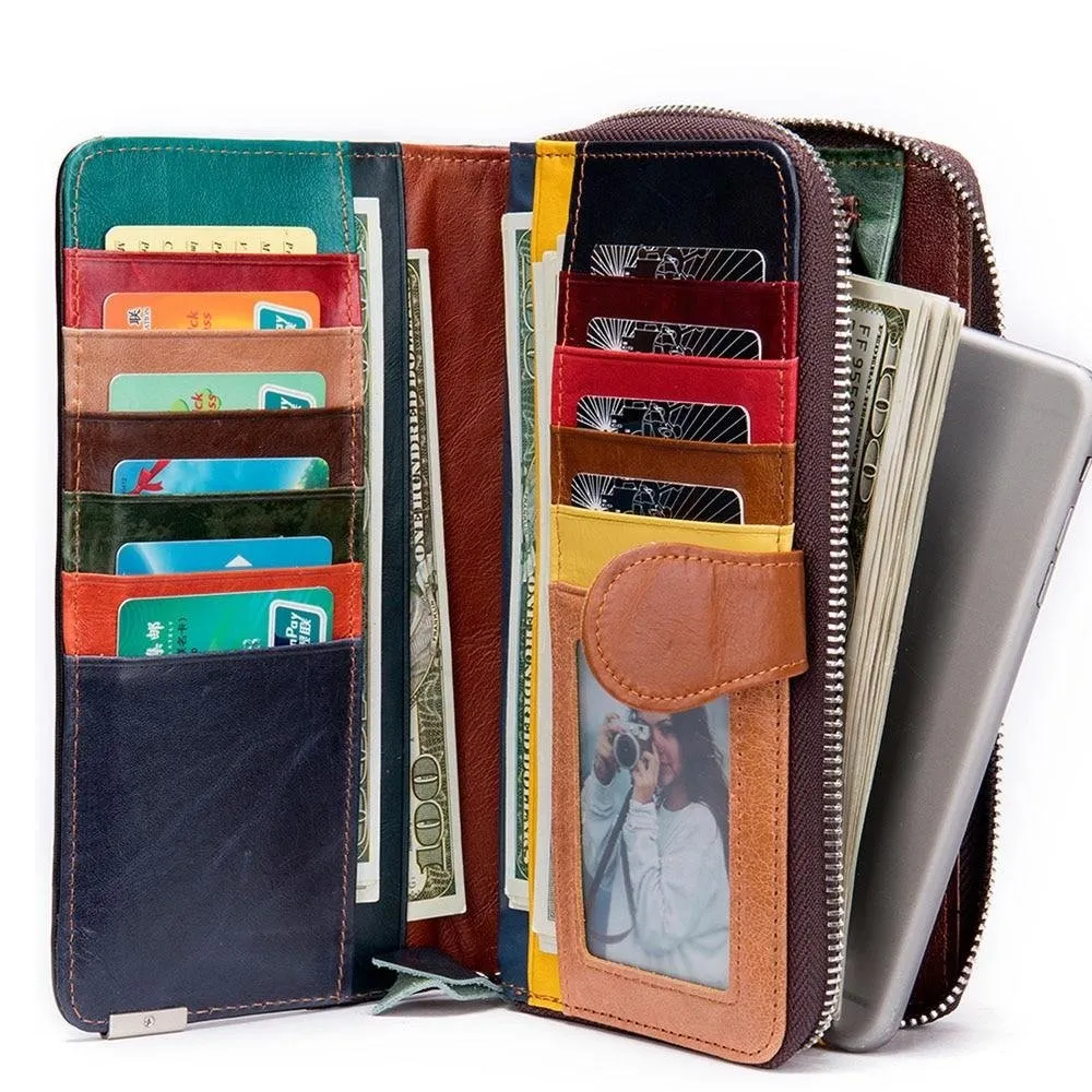 Chic Leather Multicolor Phone Clutch Wallet