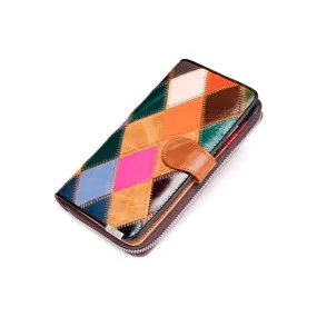 Chic Leather Multicolor Phone Clutch Wallet