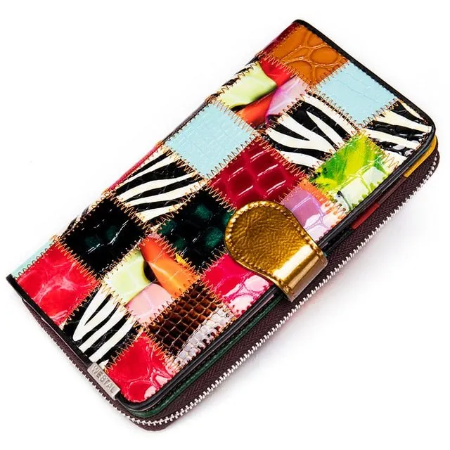 Chic Leather Multicolor Phone Clutch Wallet