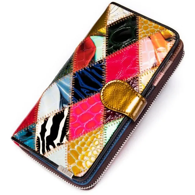 Chic Leather Multicolor Phone Clutch Wallet