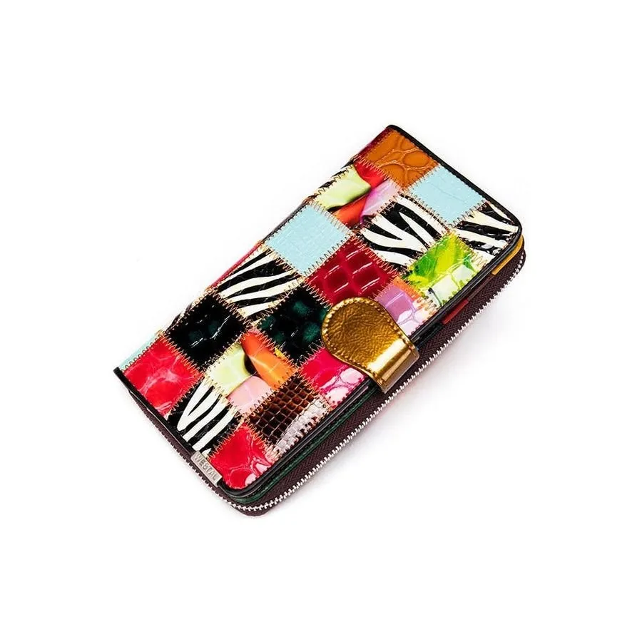 Chic Leather Multicolor Phone Clutch Wallet