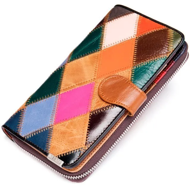 Chic Leather Multicolor Phone Clutch Wallet