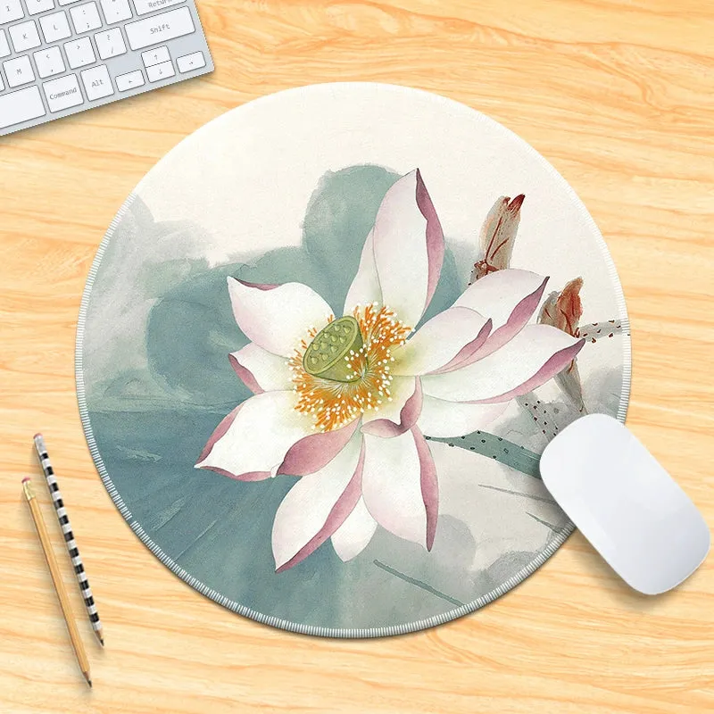 Chinese Fad Meticulous Painting round Minimalist Flower and Bird Mouse Pad