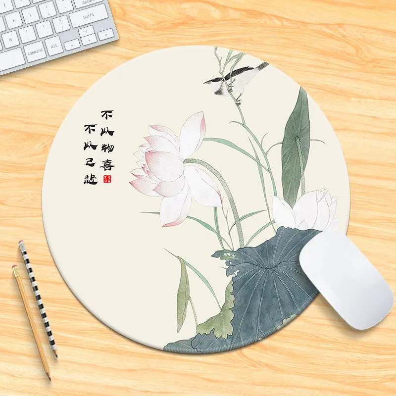 Chinese Fad Meticulous Painting round Minimalist Flower and Bird Mouse Pad