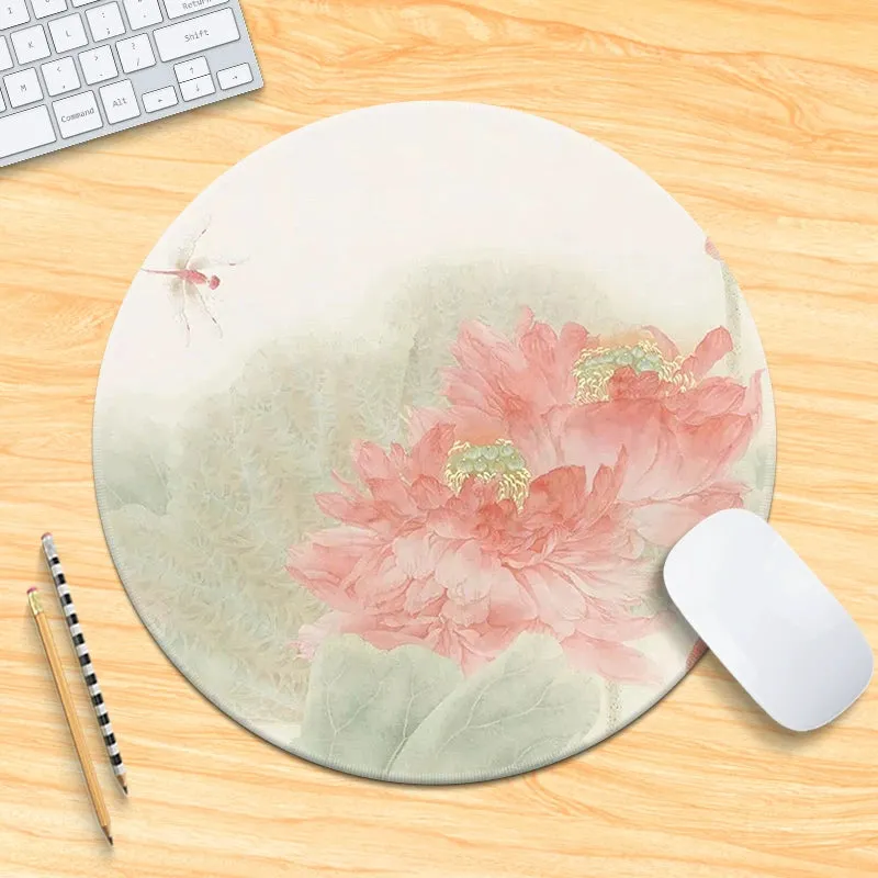 Chinese Fad Meticulous Painting round Minimalist Flower and Bird Mouse Pad