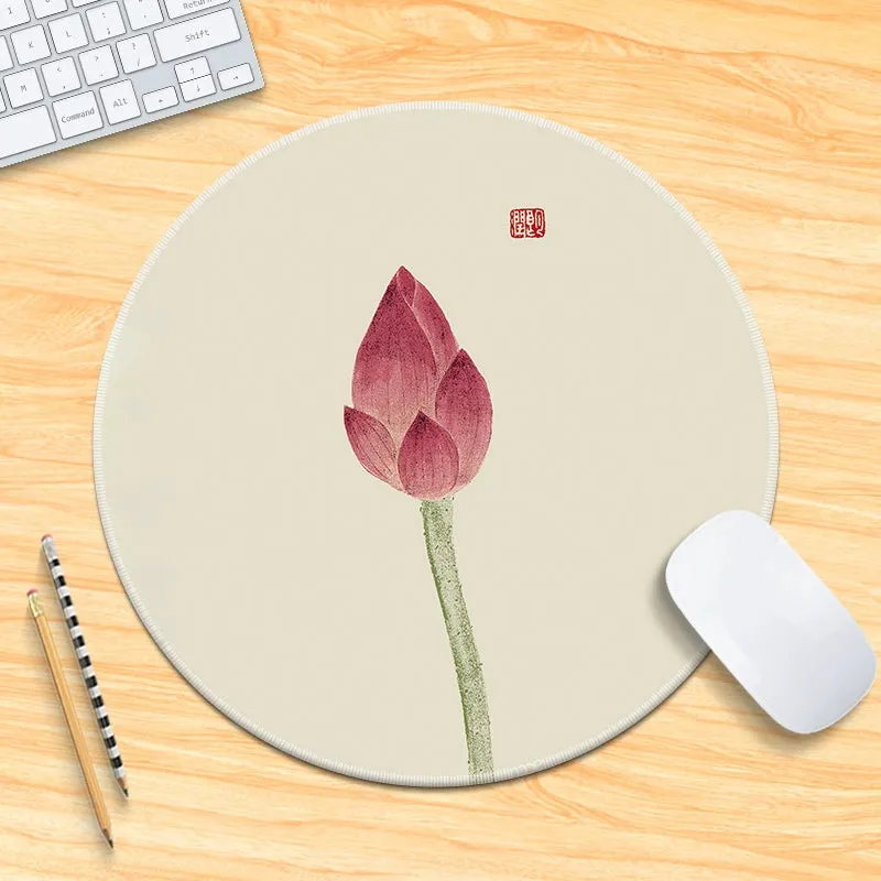 Chinese Fad Meticulous Painting round Minimalist Flower and Bird Mouse Pad