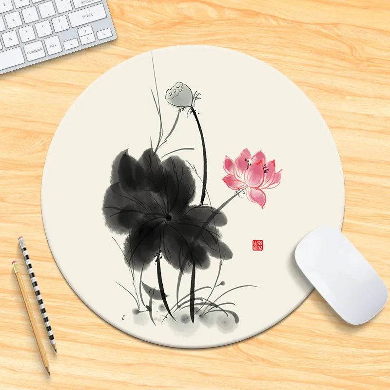 Chinese Fad Meticulous Painting round Minimalist Flower and Bird Mouse Pad