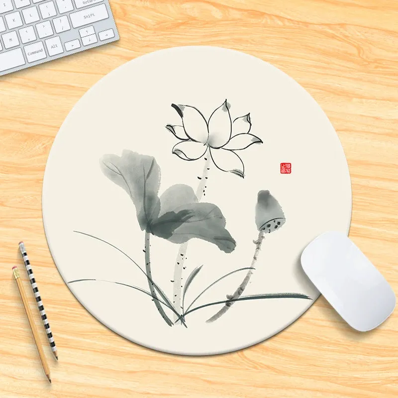 Chinese Fad Meticulous Painting round Minimalist Flower and Bird Mouse Pad