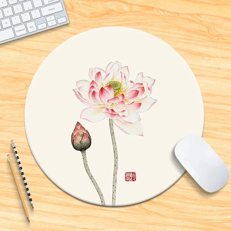 Chinese Fad Meticulous Painting round Minimalist Flower and Bird Mouse Pad