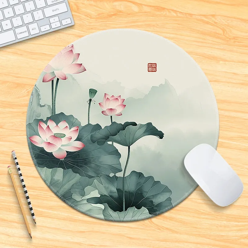 Chinese Fad Meticulous Painting round Minimalist Flower and Bird Mouse Pad