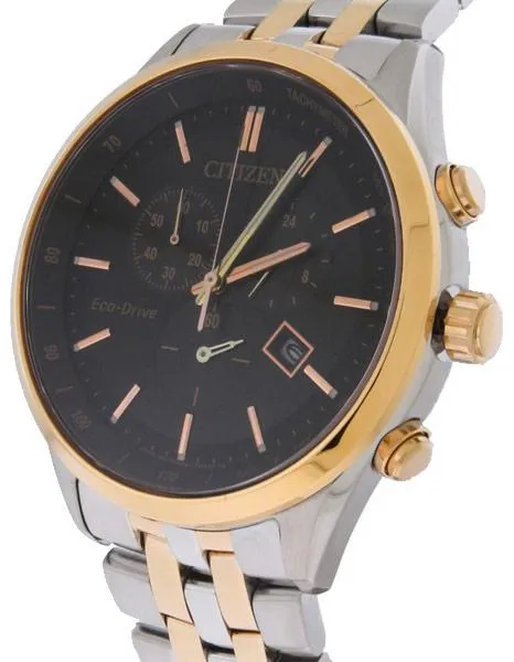 Citizen Eco-Drive Mens Dress Chrono - Rose Gold & Stainless Case - Black Dial