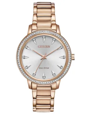 Citizen Eco-Drive Silhouette Womens Watch - Rose Gold-Tone - Swarovski Crystals