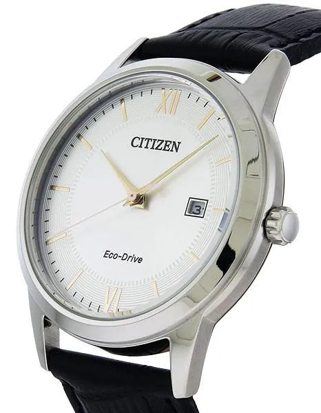 Citizen Mens Eco-Drive Strap Watch - Silver-tone Case and Dial -  Black Strap