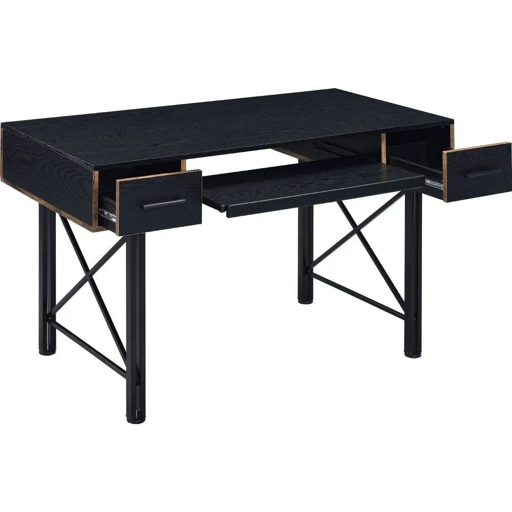 Computer Desk with 2 Drawers and Keyboard Tray, Black By Casagear Home