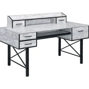 Computer Desk with 5 Drawers and Grains, Antique White and Black By Casagear Home