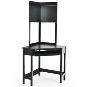 Corner Computer Desk with Hutch and Storage Shelves-Black