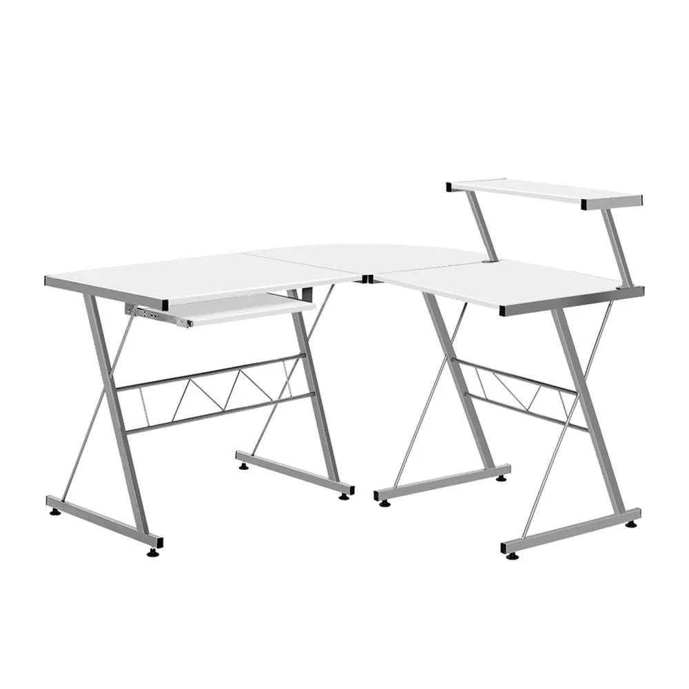 Corner Metal Pull Out Table Desk - White