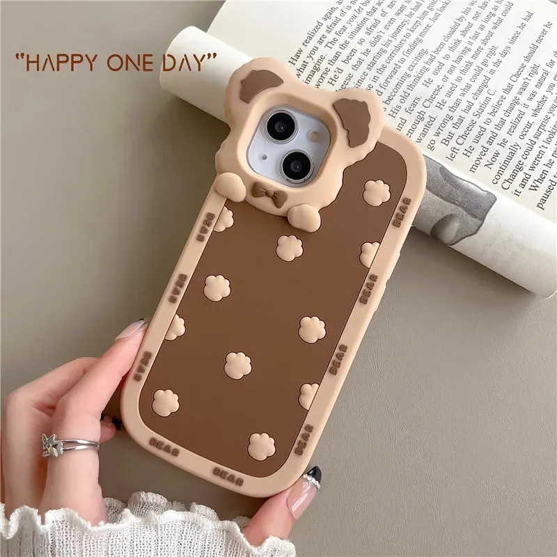 Cute Bear & Paw Prints iPhone Case