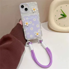 Cute Phone Cases for iPhone models 15, 14, 13, 12 Pro Max, and 11 - 3D Daisy Clear Card Bag with Lanyard - TSP348