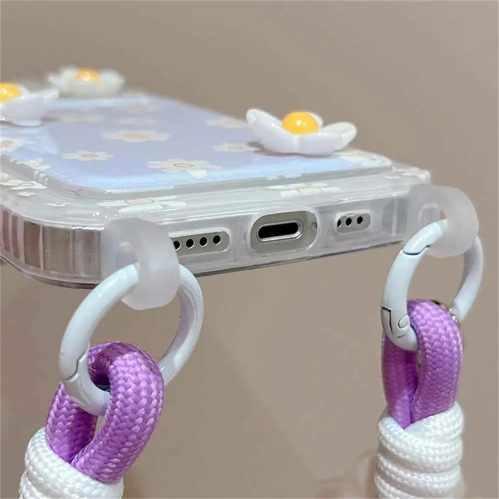 Cute Phone Cases for iPhone models 15, 14, 13, 12 Pro Max, and 11 - 3D Daisy Clear Card Bag with Lanyard - TSP348