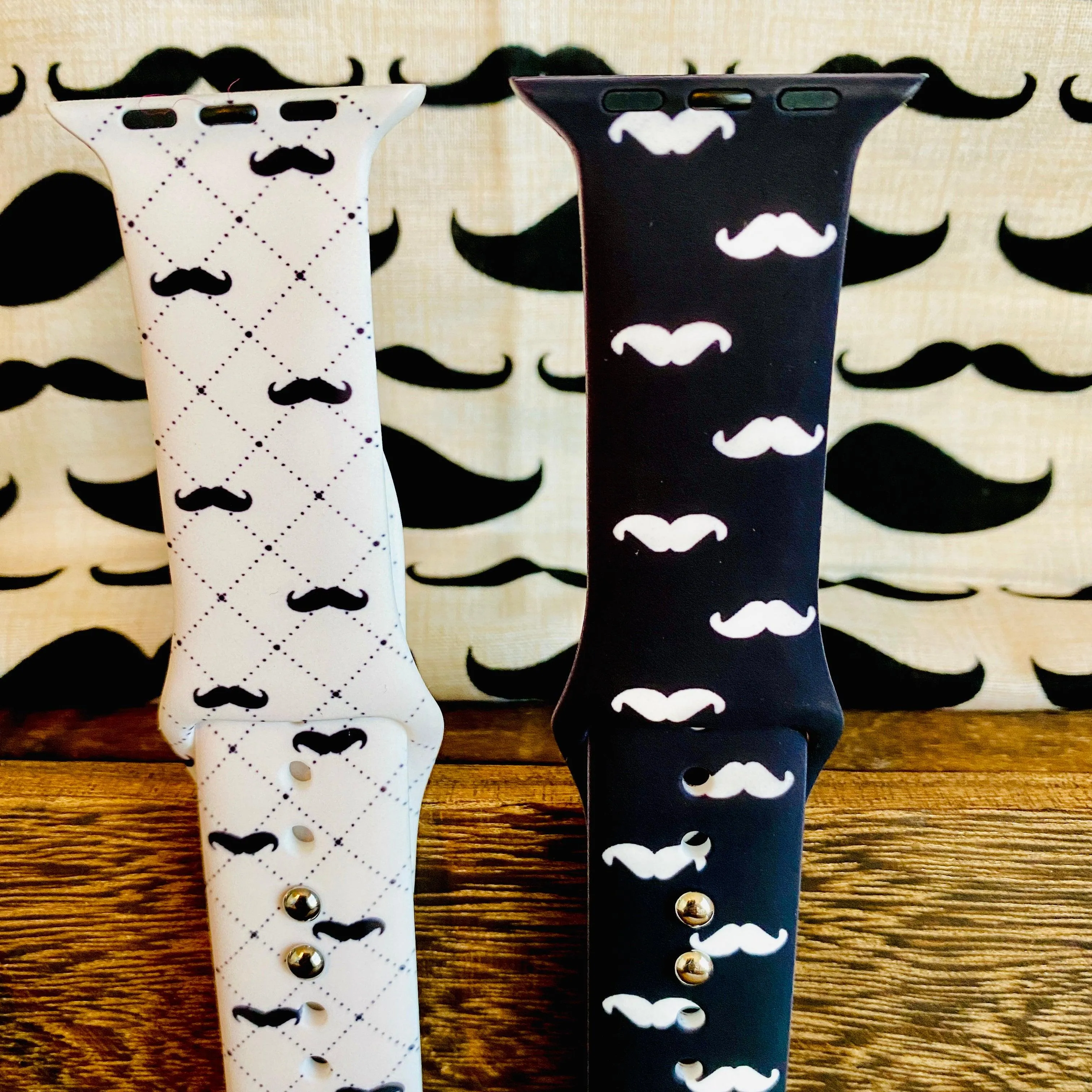 Dapper Mustache Print Silicone Band For Apple Watch Two Colors Available