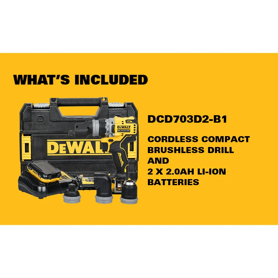 Dewalt DCD703D2 Brushless Cordless Drill / Driver (5in1 Multi Head) [Kit]