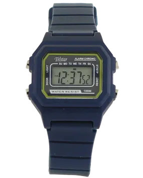 Digital Retro LCD Telstar watch in blue resin with yellow screen highlights. 100m water resistant 34920