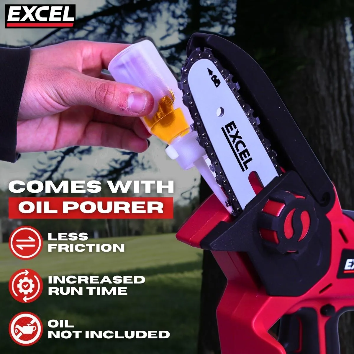 Excel 18V Cordless Mini Chain Saw with 1 x 4.0Ah Battery & Charger