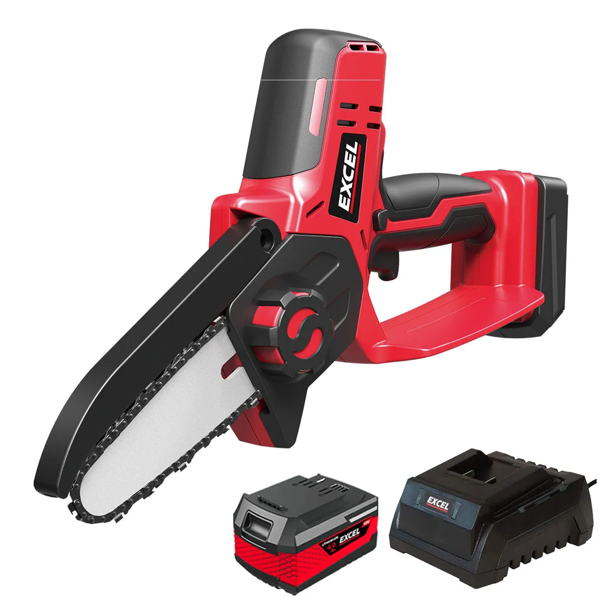 Excel 18V Cordless Mini Chain Saw with 1 x 4.0Ah Battery & Charger