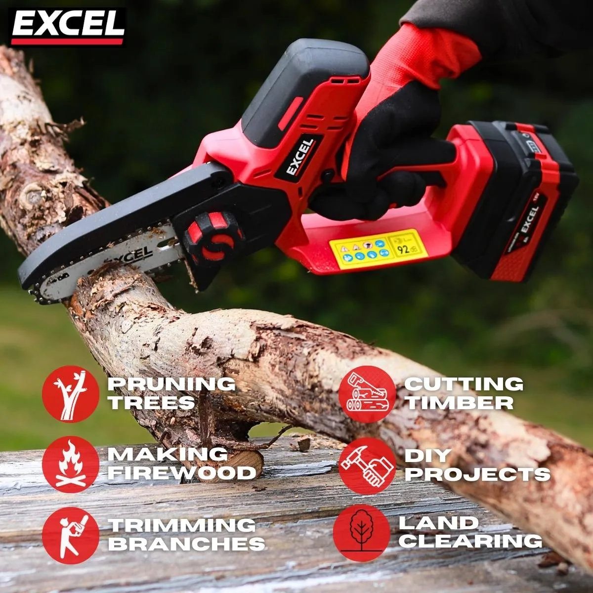 Excel 18V Cordless Mini Chain Saw with 1 x 4.0Ah Battery & Charger