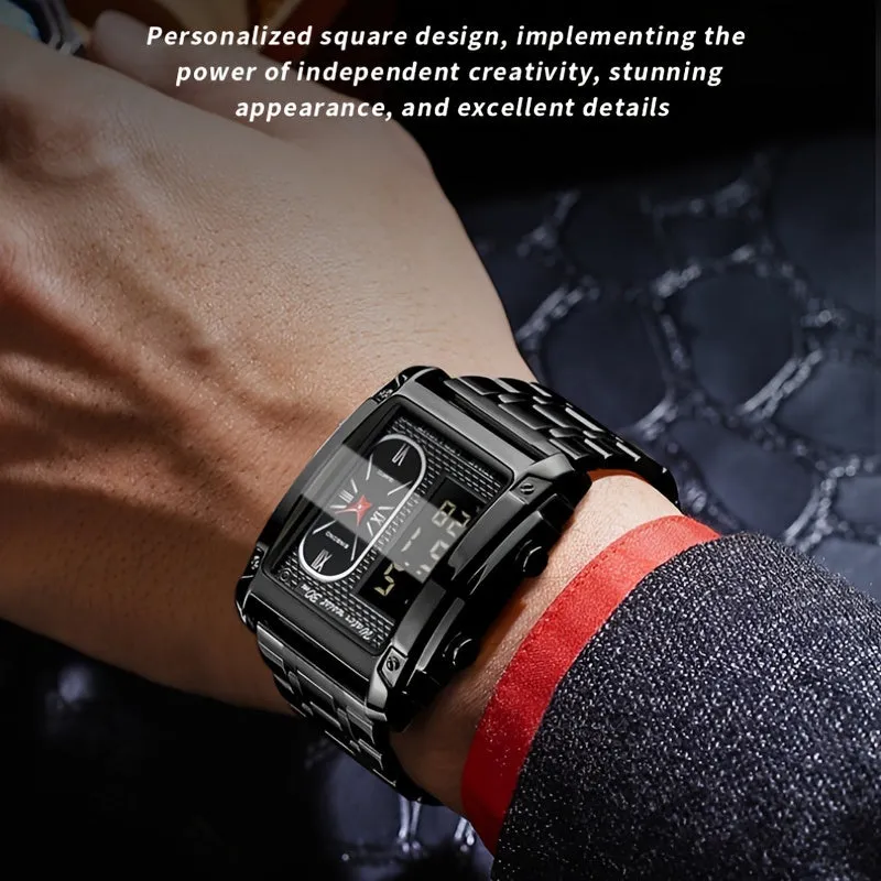 Fashionable Men's Creative Steel Strap Watch With Dual Movement - Waterproof