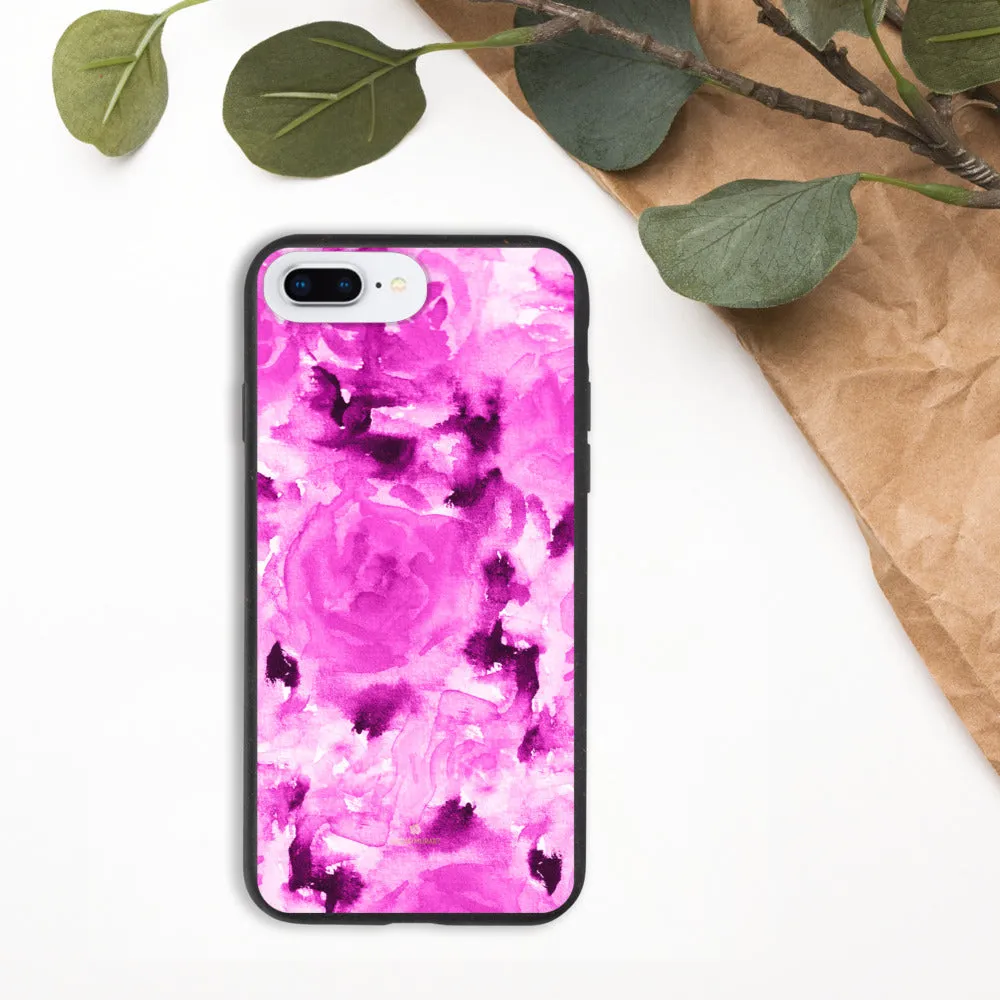 Floral Print Biodegradable Phone Case, Hot Pink Rose Flower Abstract iPhone Case-Printed in EU