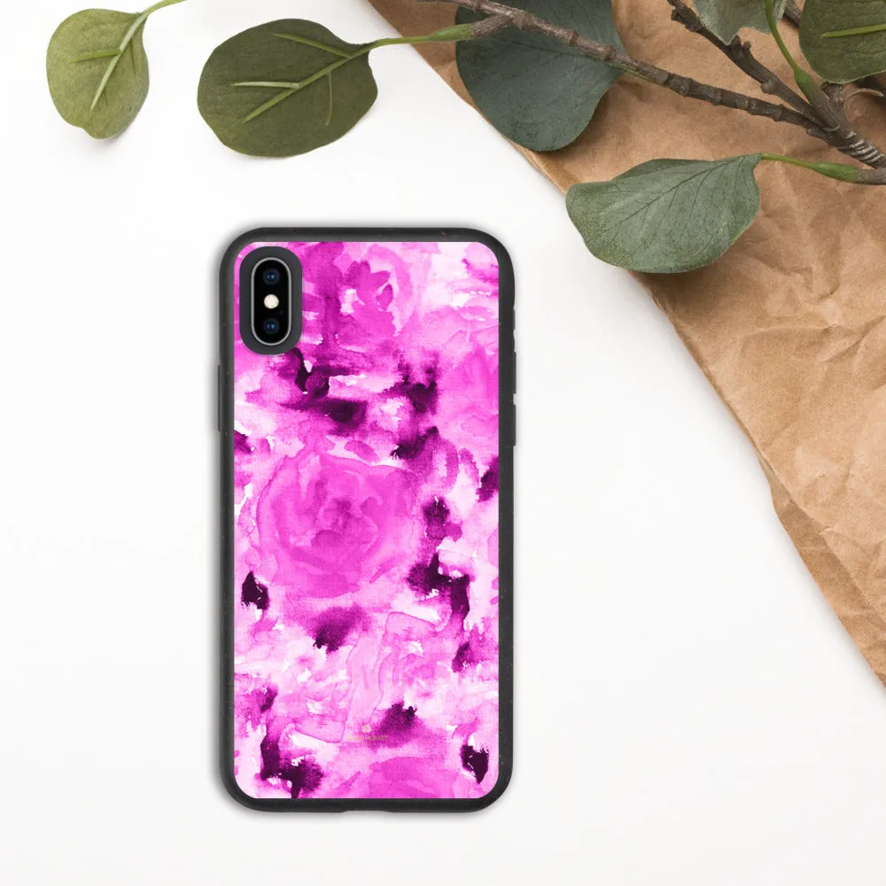 Floral Print Biodegradable Phone Case, Hot Pink Rose Flower Abstract iPhone Case-Printed in EU