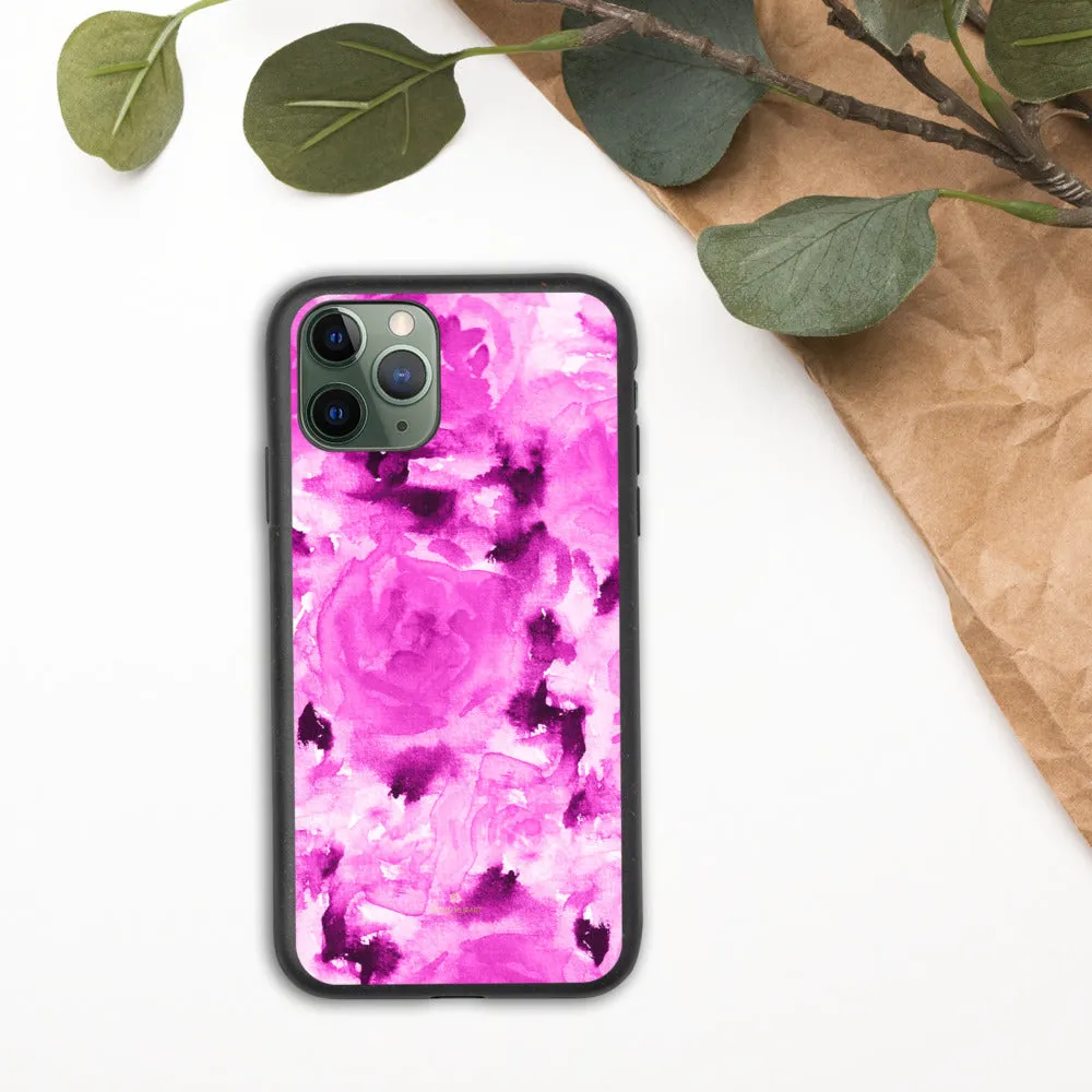 Floral Print Biodegradable Phone Case, Hot Pink Rose Flower Abstract iPhone Case-Printed in EU