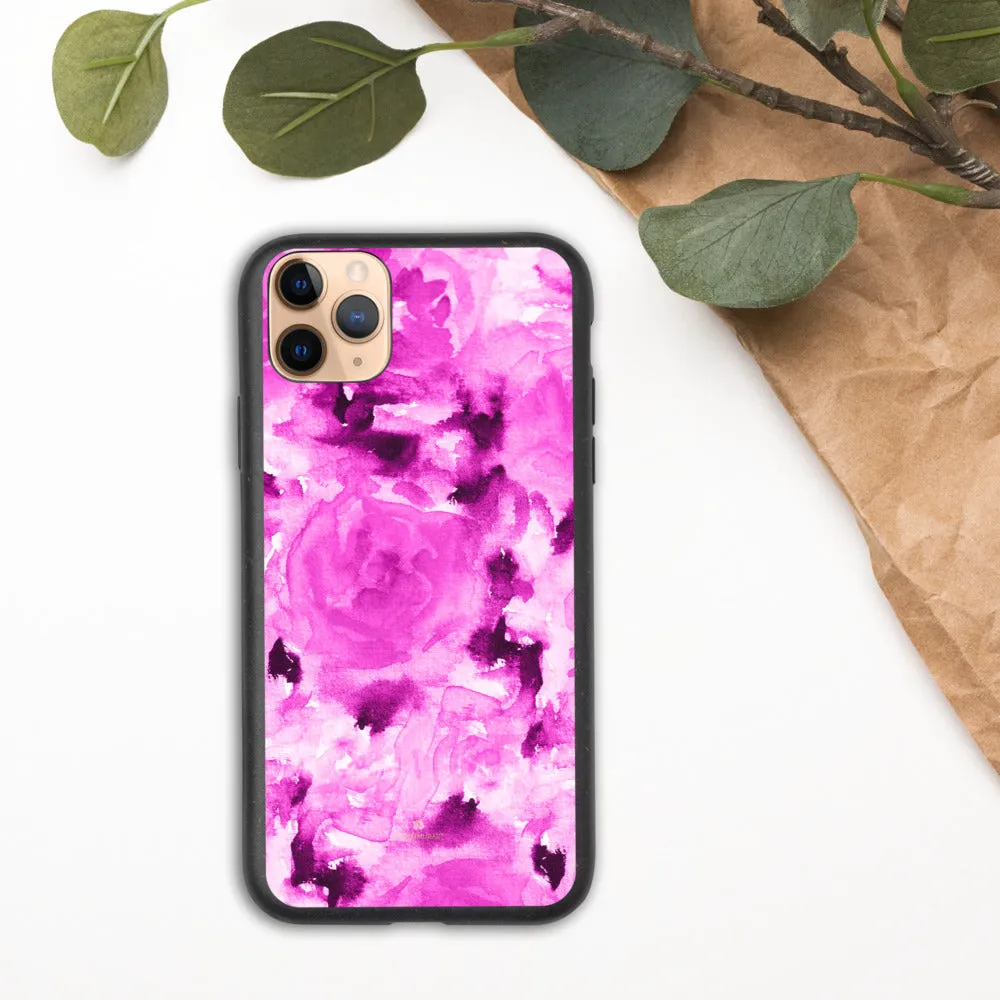 Floral Print Biodegradable Phone Case, Hot Pink Rose Flower Abstract iPhone Case-Printed in EU