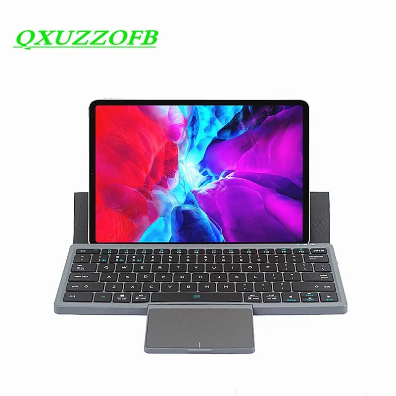 For Ipad Tablet Mobile Portable Wireless Bluetooth Keyboard With Hidden Touch Pad Holder Magnetic PU Leather Case Removable