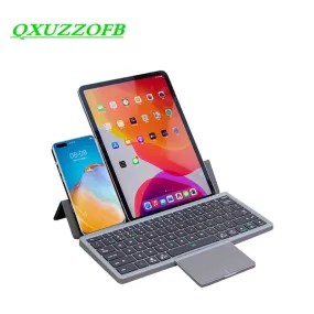 For Ipad Tablet Mobile Portable Wireless Bluetooth Keyboard With Hidden Touch Pad Holder Magnetic PU Leather Case Removable