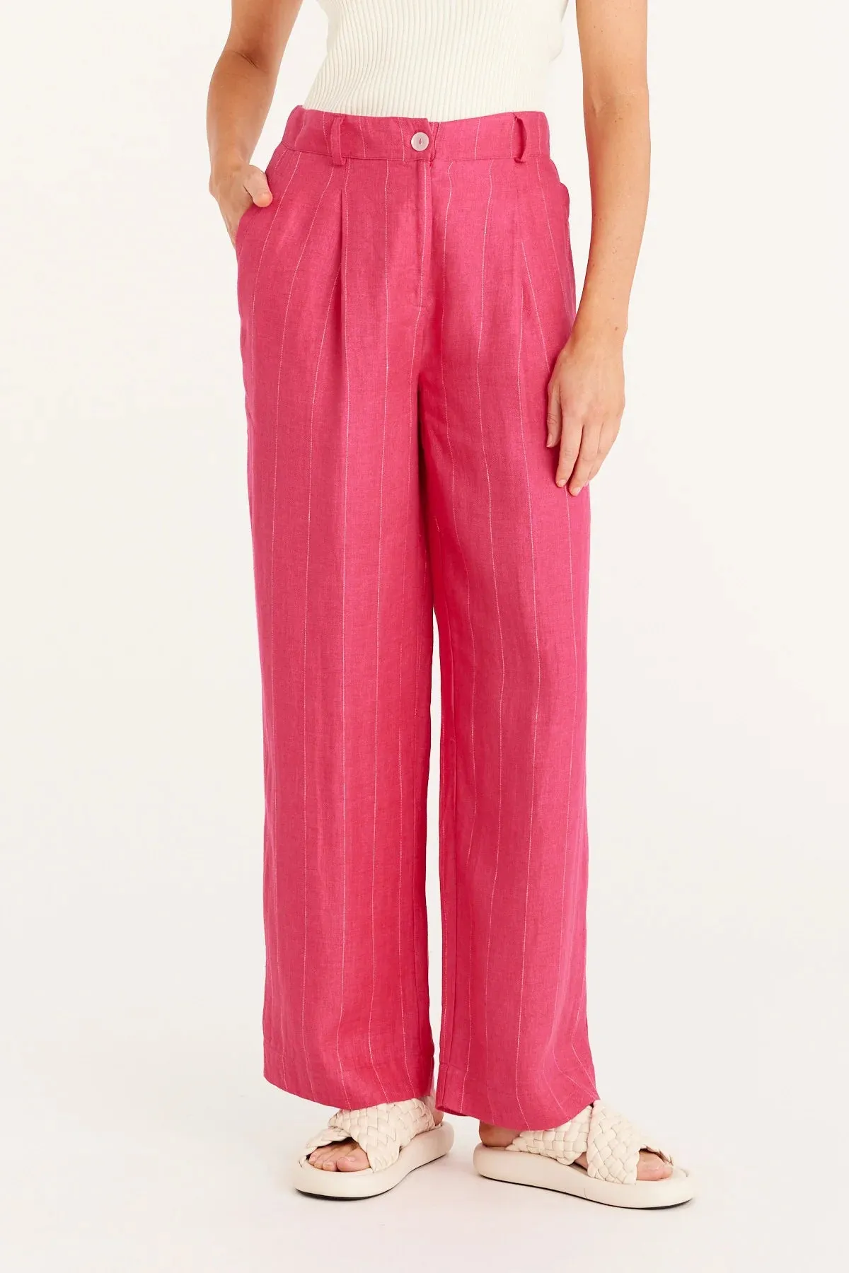 FREYA LINEN PANT | Hot Pink