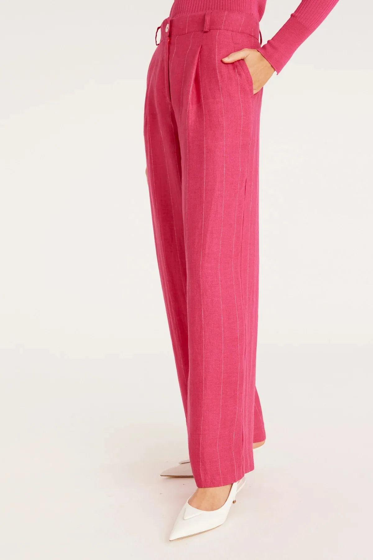 FREYA LINEN PANT | Hot Pink