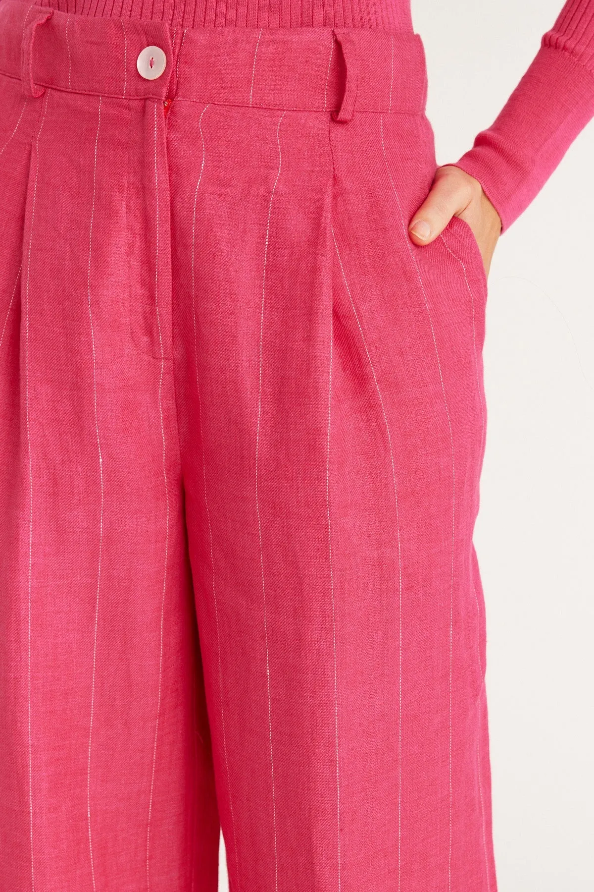 FREYA LINEN PANT | Hot Pink